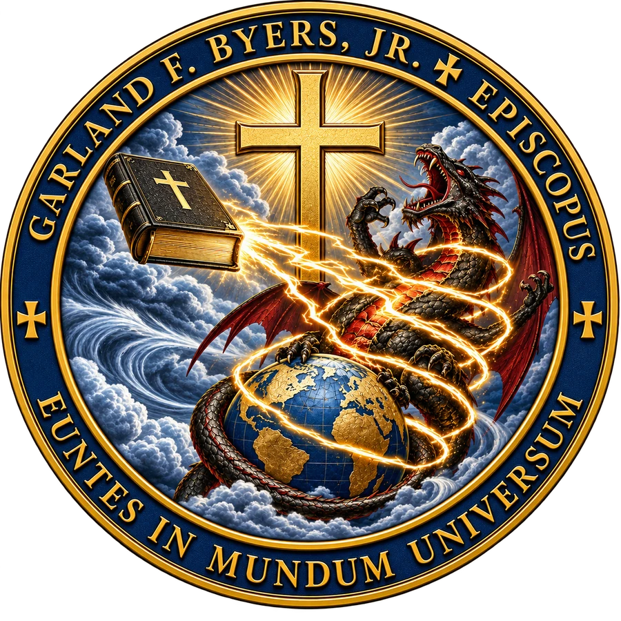 Sello episcopal de Garland F. Byers, Jr., con el lema Euntes in Mundum Universum