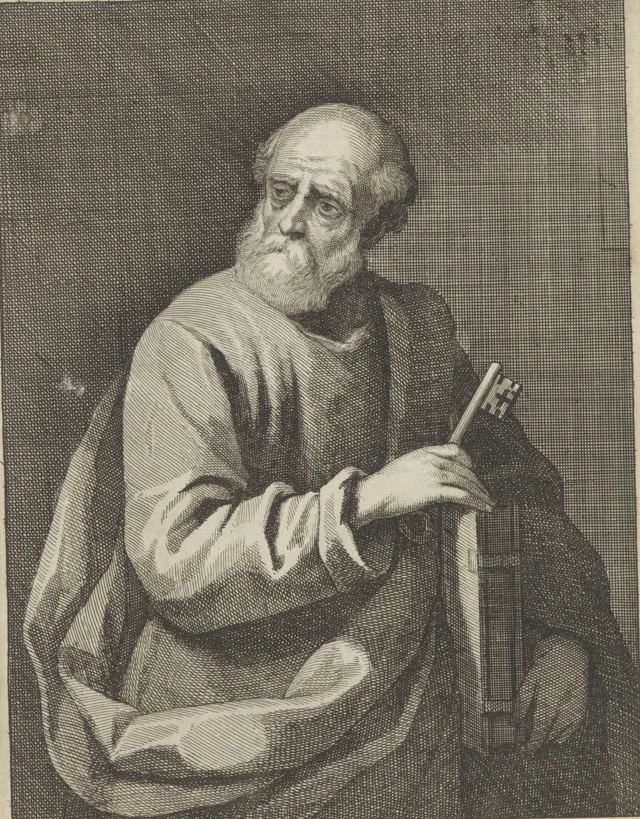 El Apóstol Pedro sosteniendo el libro y la llave, aguafuerte de Amberes de 1660 de Lucas Vorsterman II, Rijksmuseum